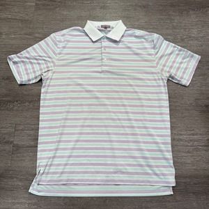 Peter Millar Polo Shirt Mens Large Summer Comfort Striped Pink Green Golf Casual